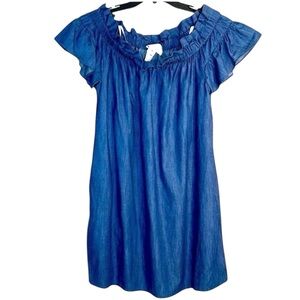 Corey Lynn Calter Anthropologie Denim Mini Dress with Ruffles Size Medium